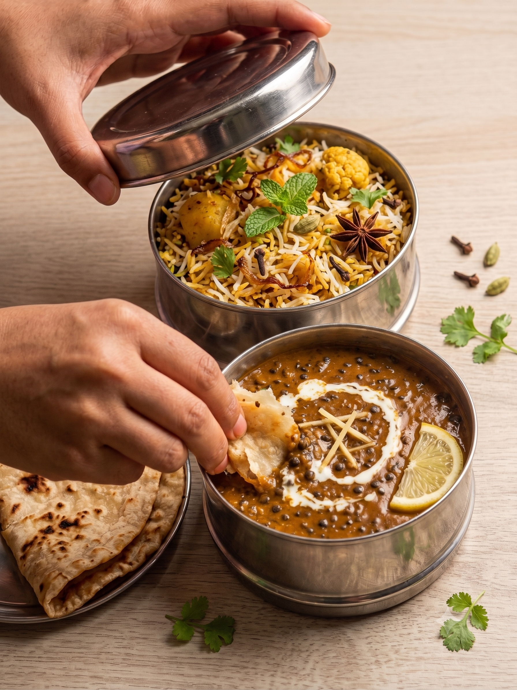 Traditional stainless-steel tiffin carriers